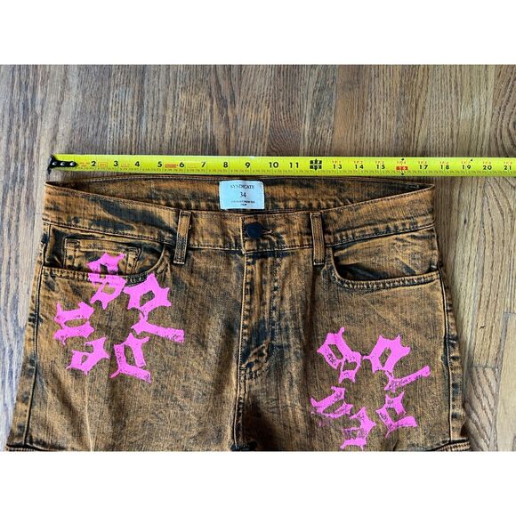 GOLDEN Syndicate Orange Pink Pattern Boot Cut Jeans Pants Trousers  Mens Size 34 - Picture 6 of 8